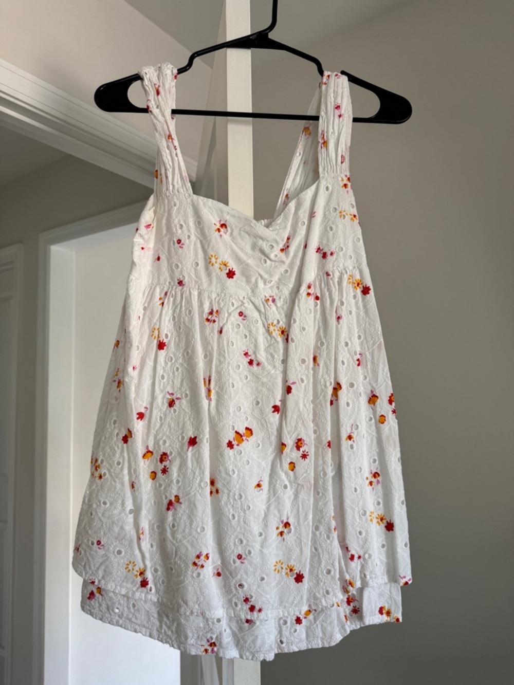 Urban Outfitters White Eyelet Floral Romper with Pink & Orange Accents